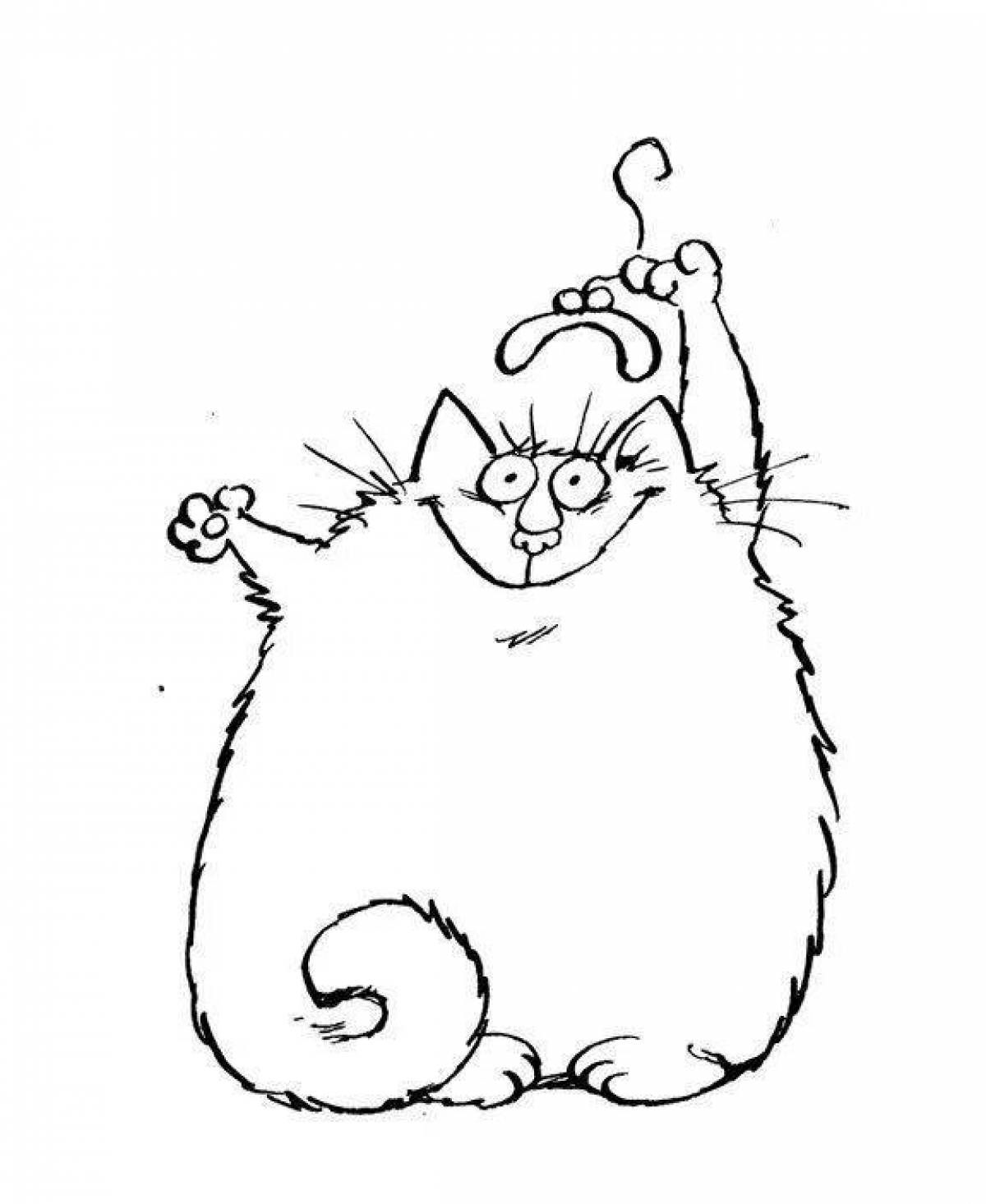 Coloring page fluffy fat cat