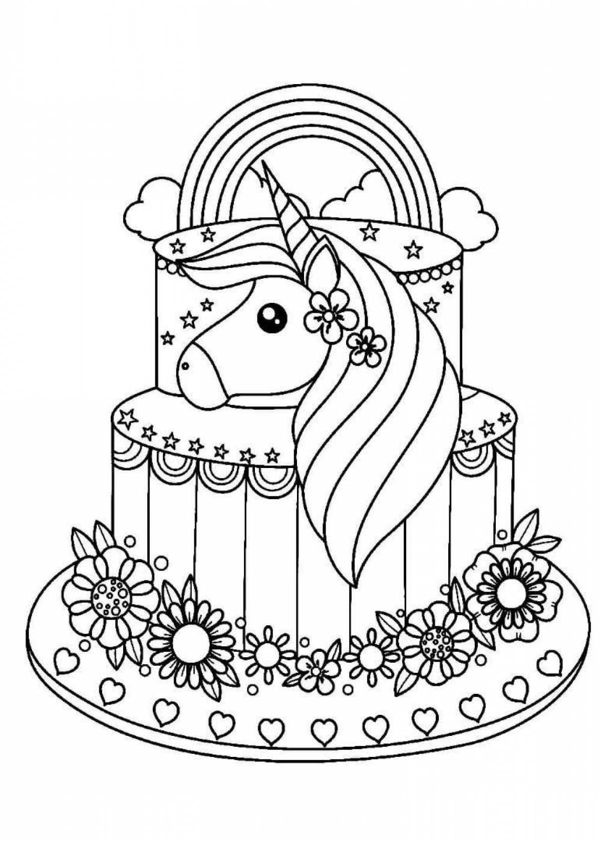 Happy unicorn cake coloring book