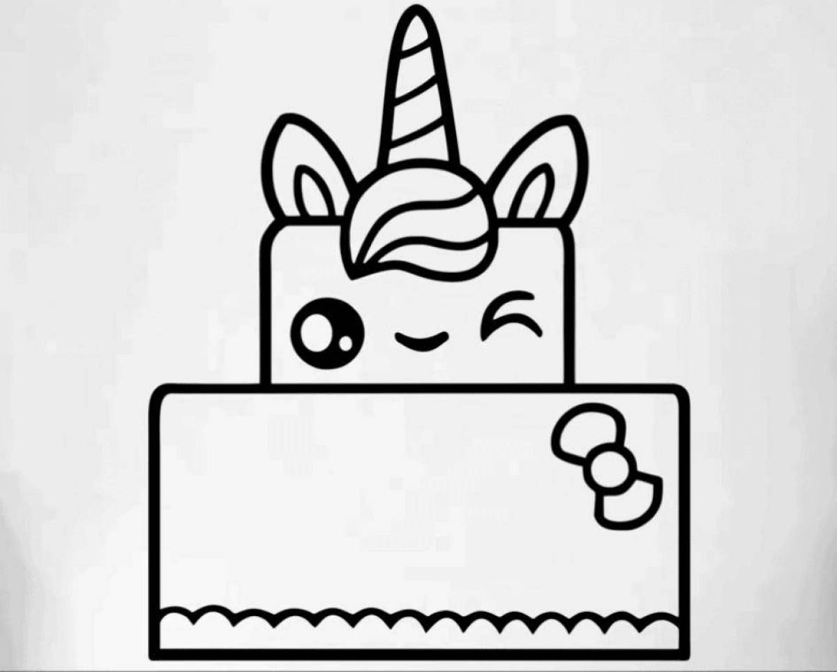 Colorful unicorn cake coloring page