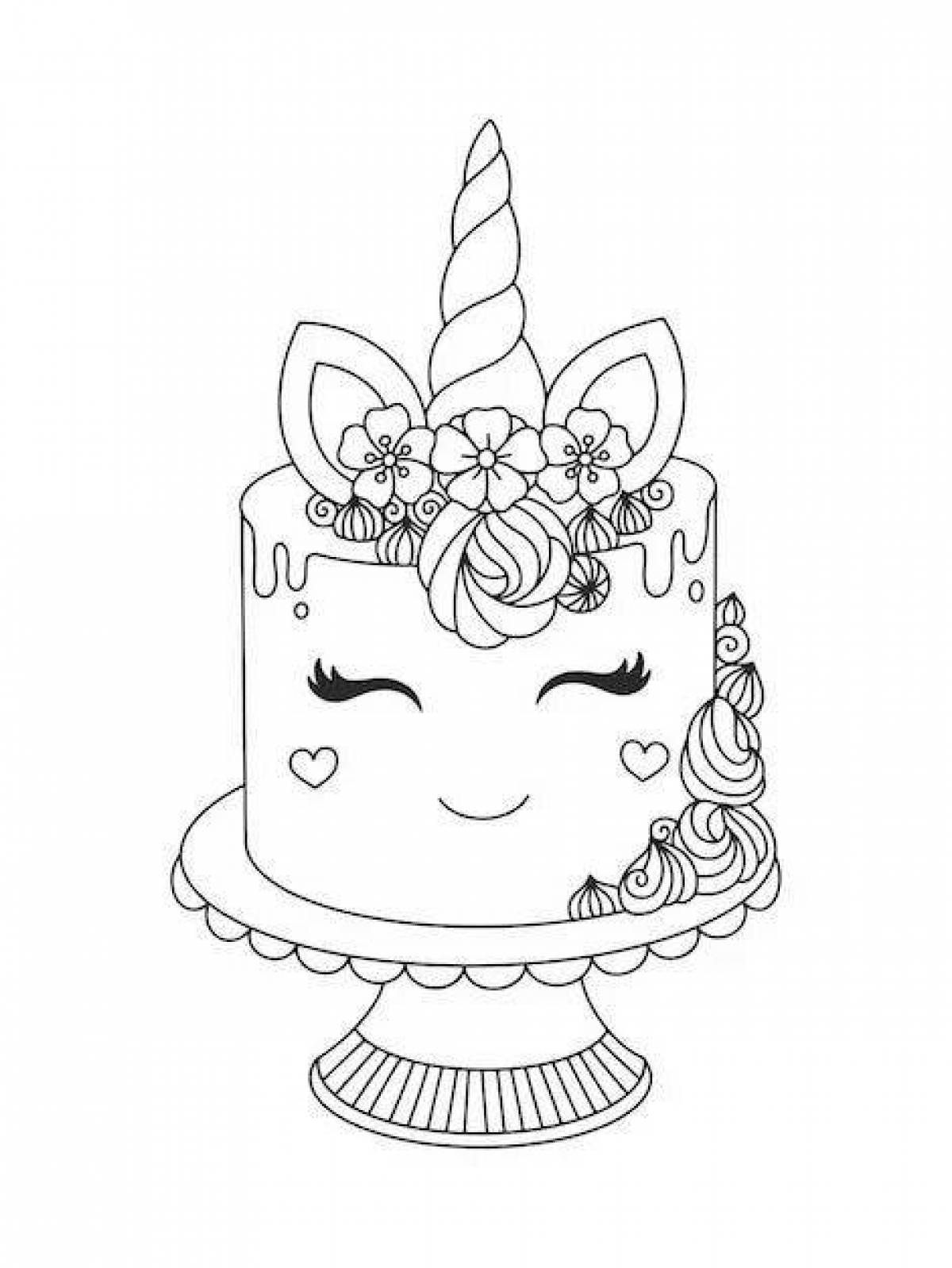 Elegant unicorn cake coloring page
