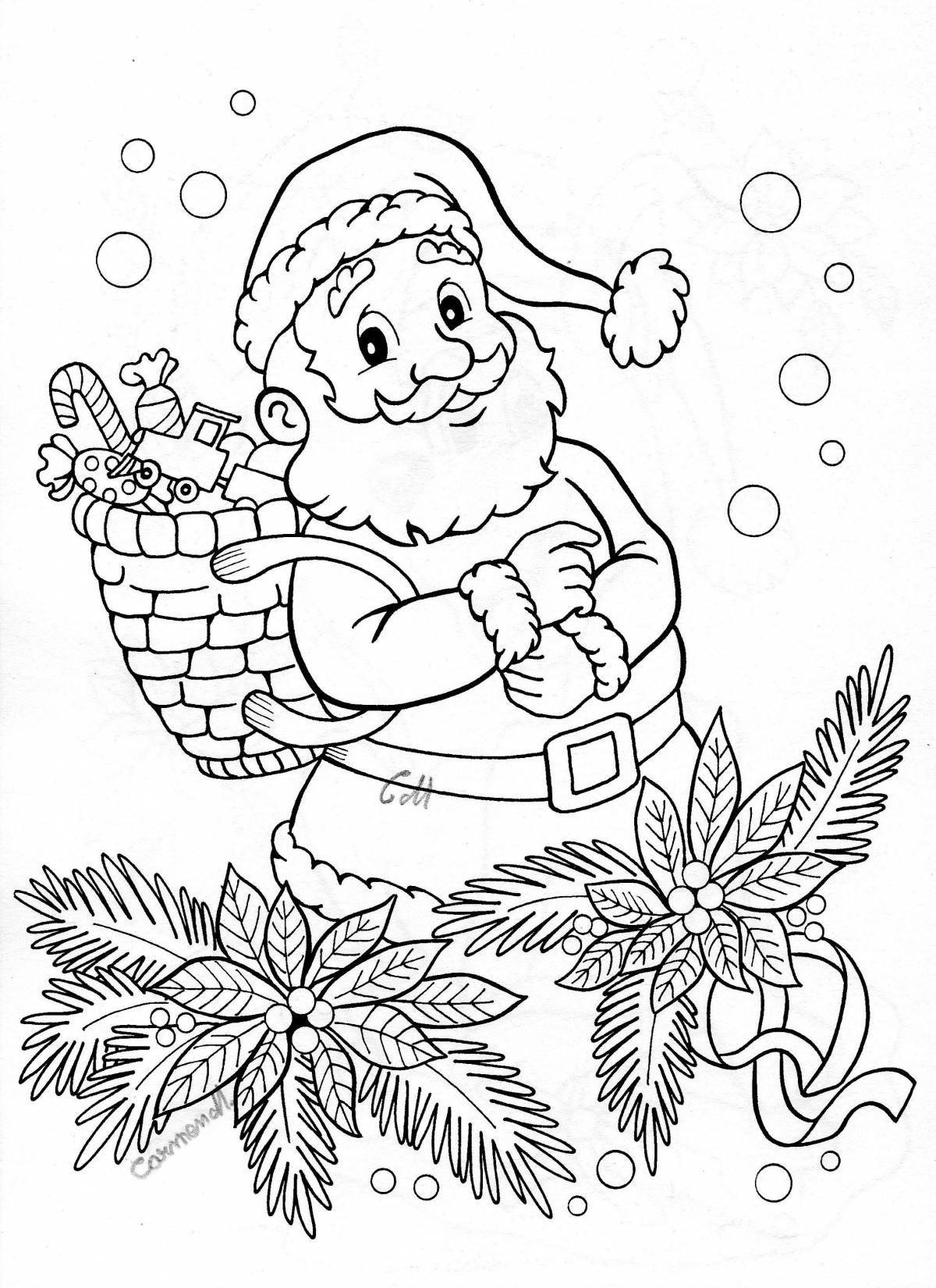 A decorated coloring book with a Christmas card