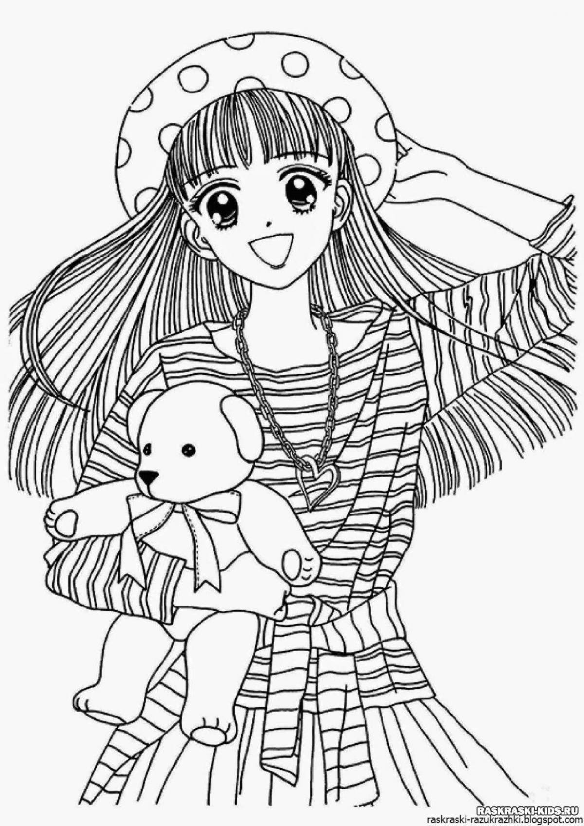 Radiant coloring page for girls anime girls