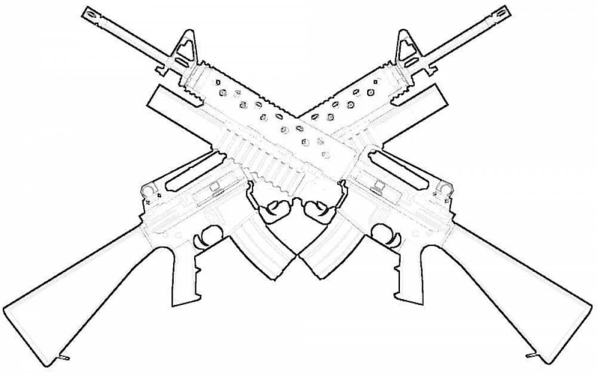 Complex coloring pages for pistols and machine guns