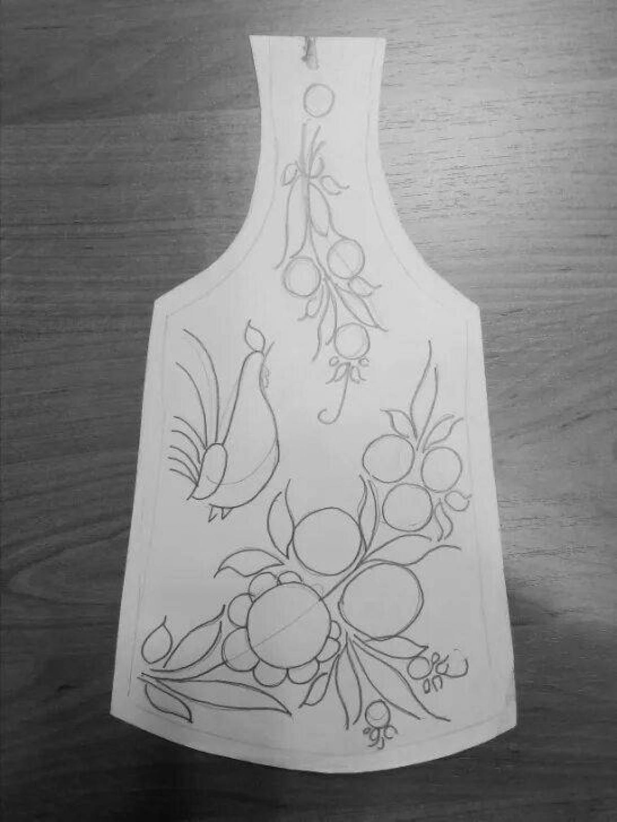 Cutting board template with ornate Gorodets painting