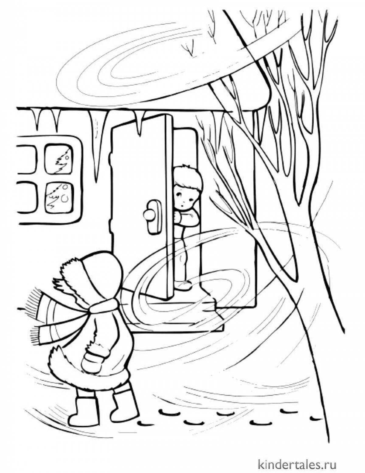 Friendly snowstorm coloring page