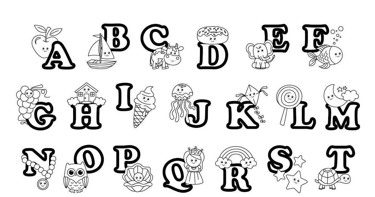 Glowing coloring alphabet page