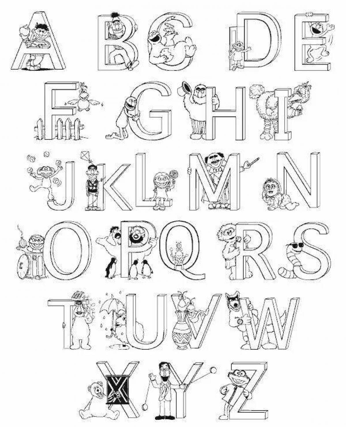 Привлекательный алфавит раскраски страницы