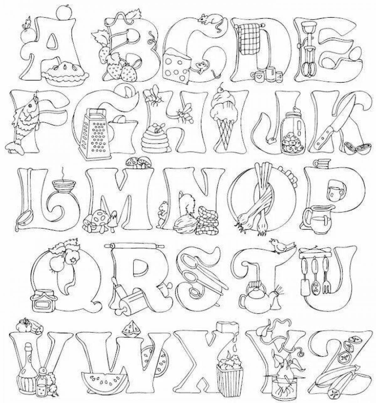 Incredible alphabet coloring book