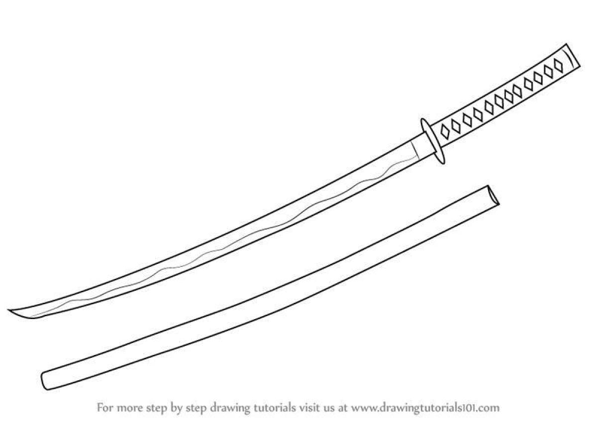 Richly colored katana coloring page