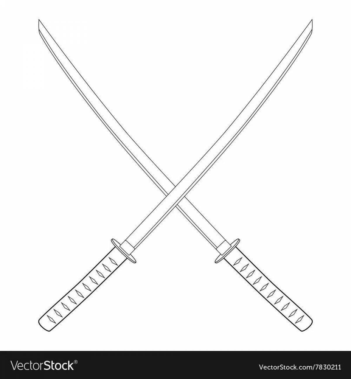 Intricately detailed katana coloring page
