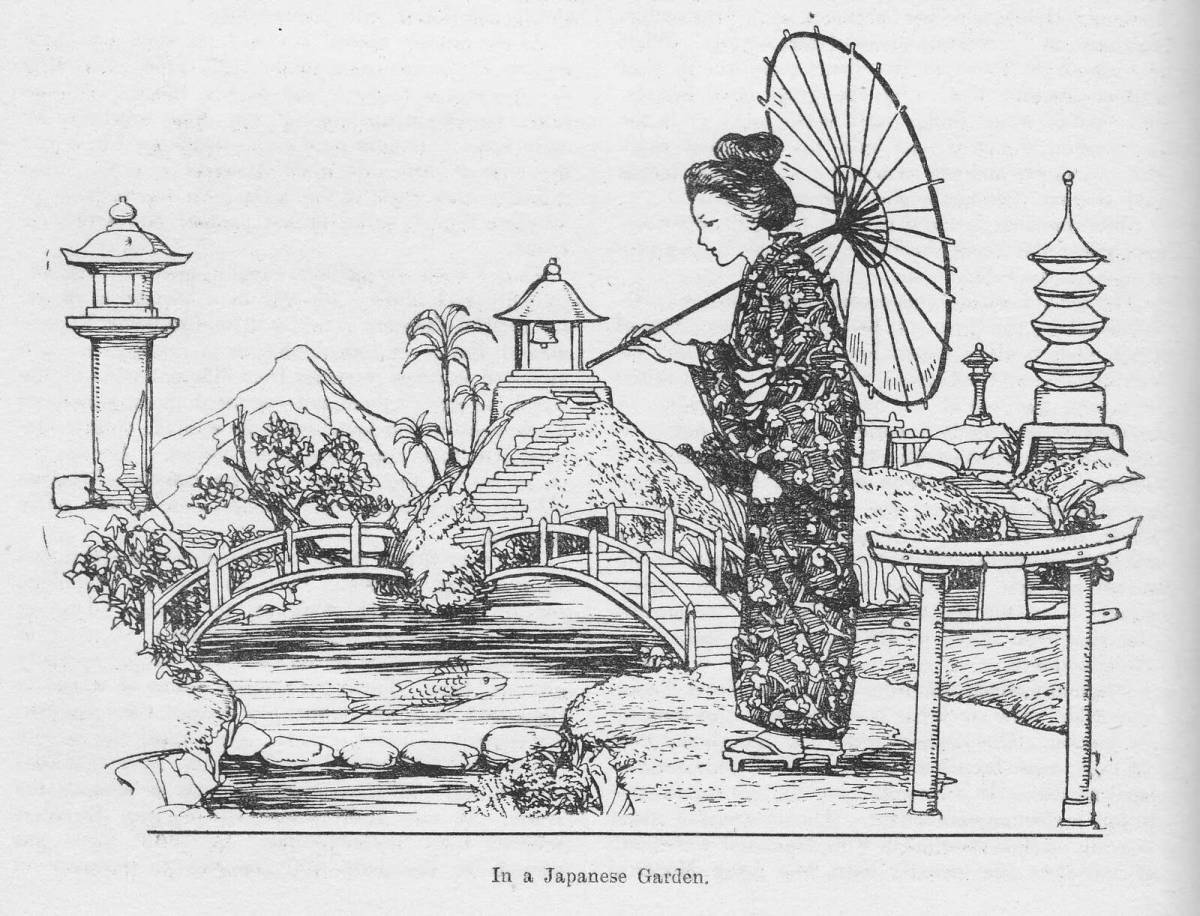 Japanese garden inviting coloring book