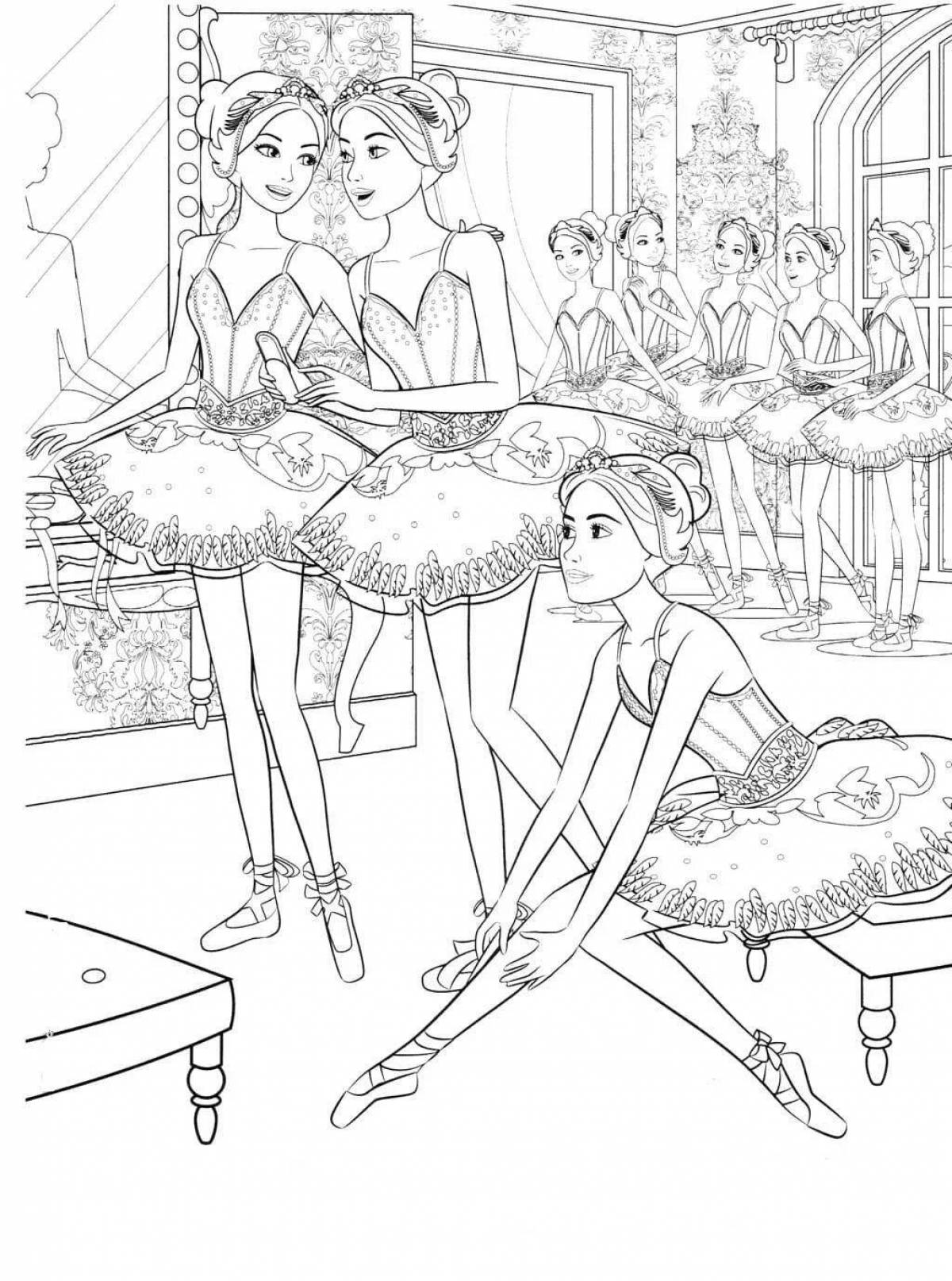 Восхитительная страница-раскраска барби-балерина