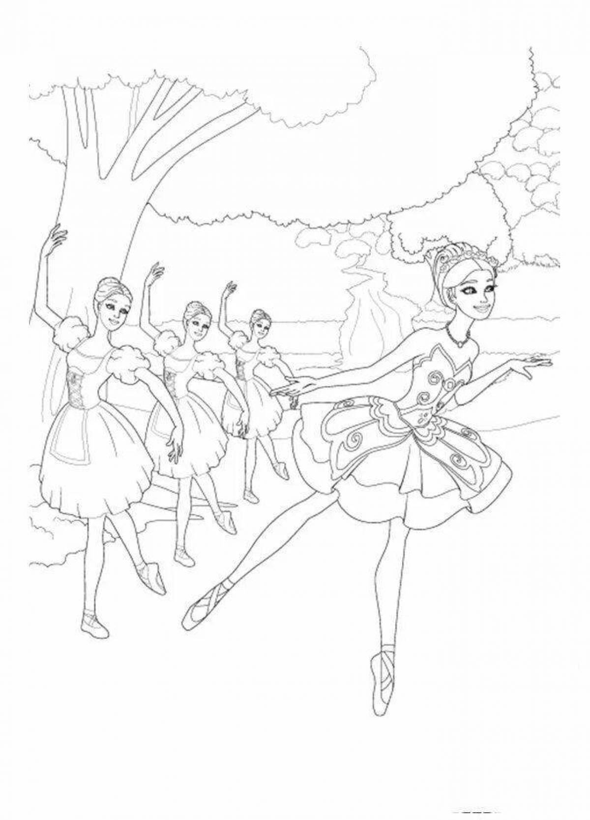 Блестящая барби балерина раскраска страница