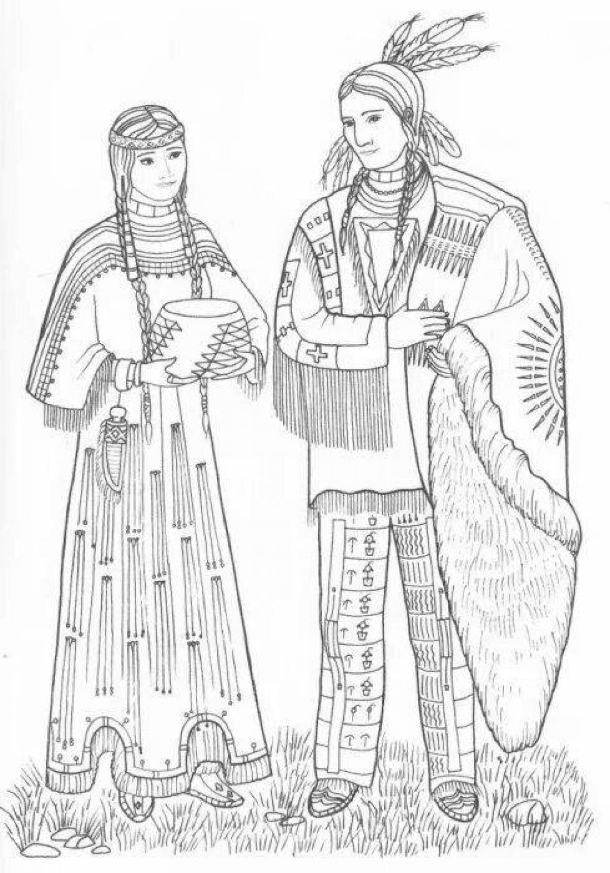 Coloring page festive national costume