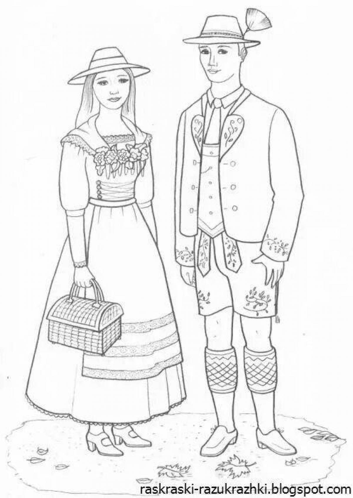 Coloring page elegant national costume