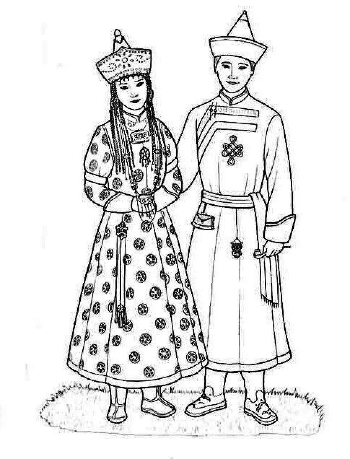 Coloring page charming national costume