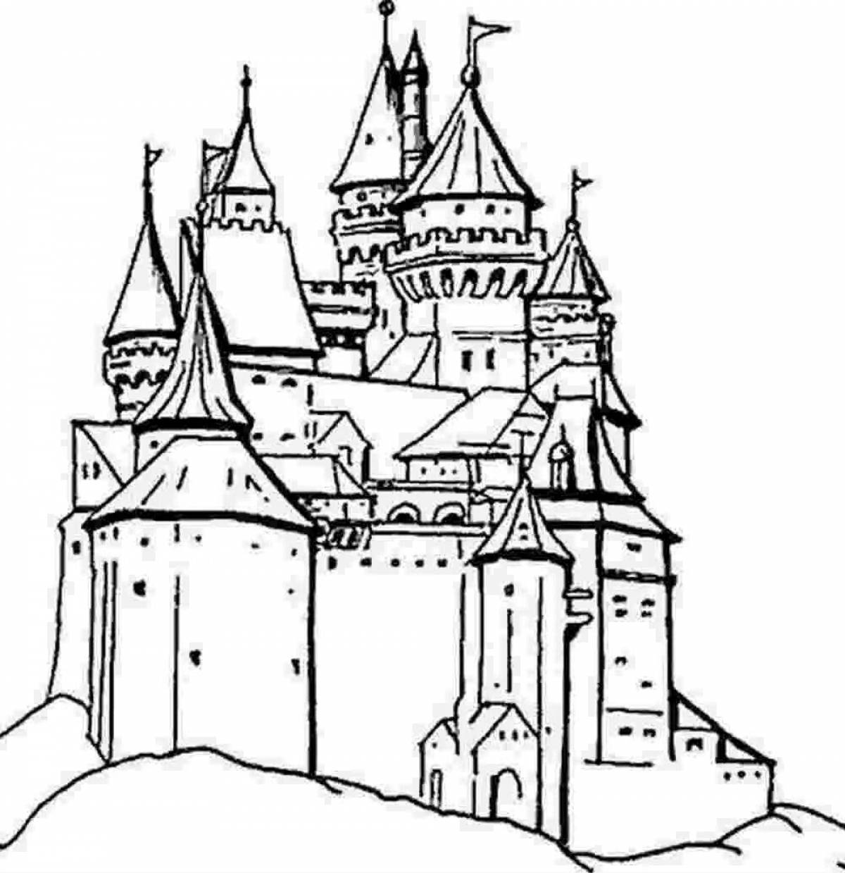 Coloring book of luxurious medieval castle
