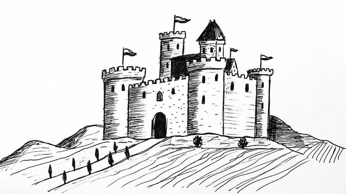 Раскраска блестящий средневековый замок