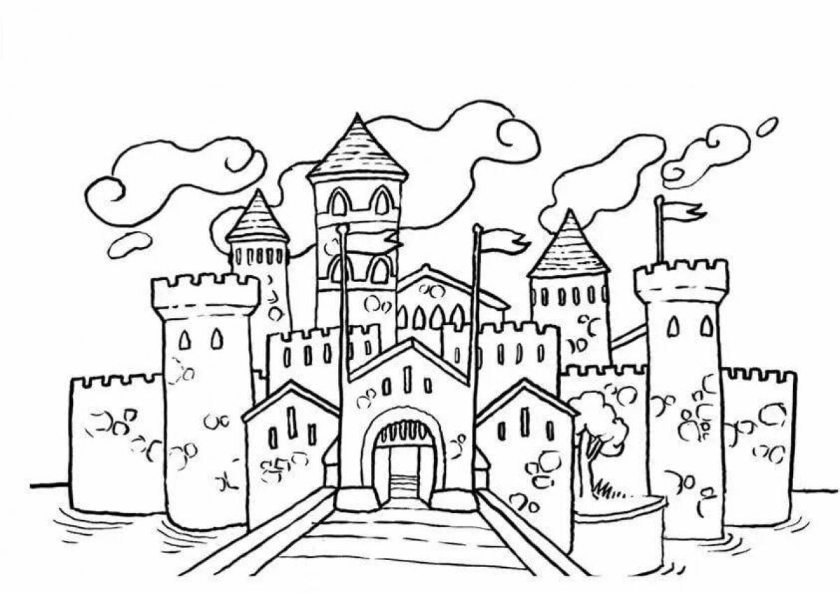 Coloring book of grandiose medieval castle