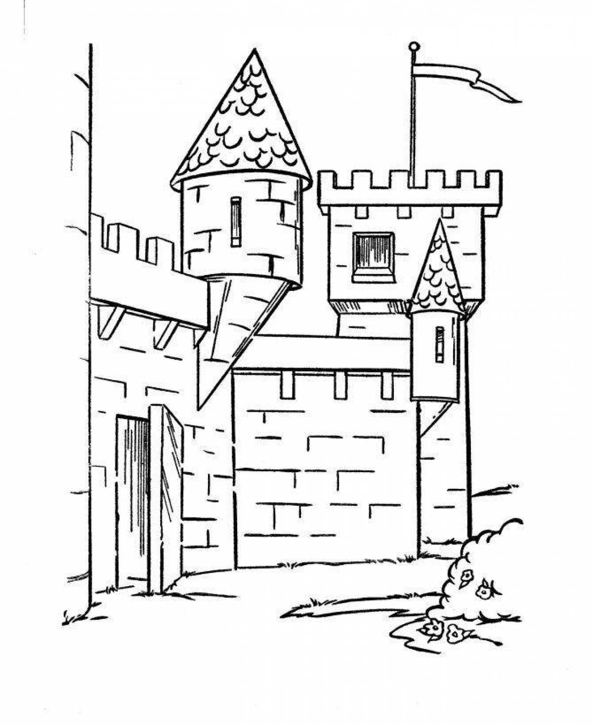Coloring book monumental medieval castle