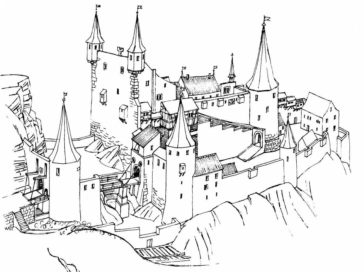 Раскраска яркий средневековый замок