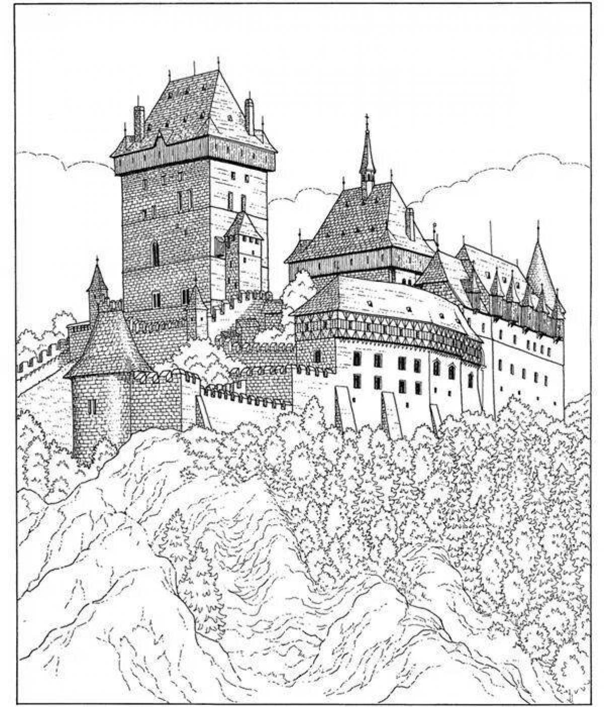 Раскраска сияющий средневековый замок