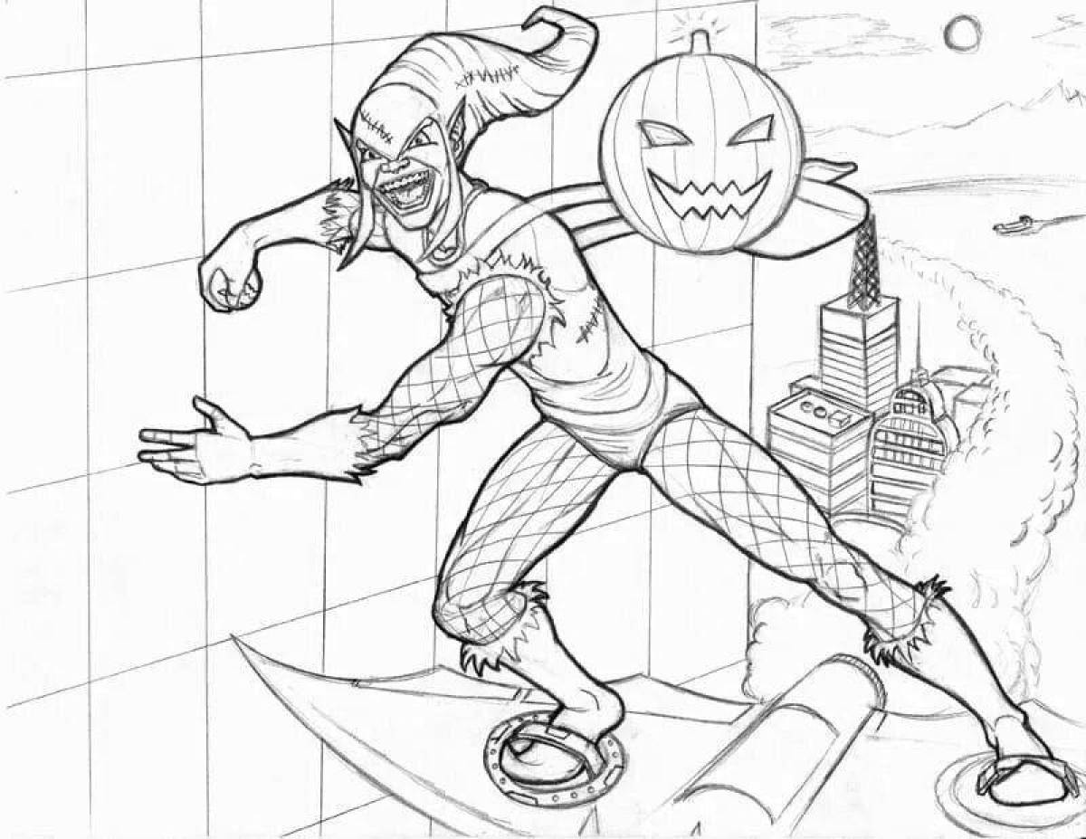 Intricate green goblin coloring page