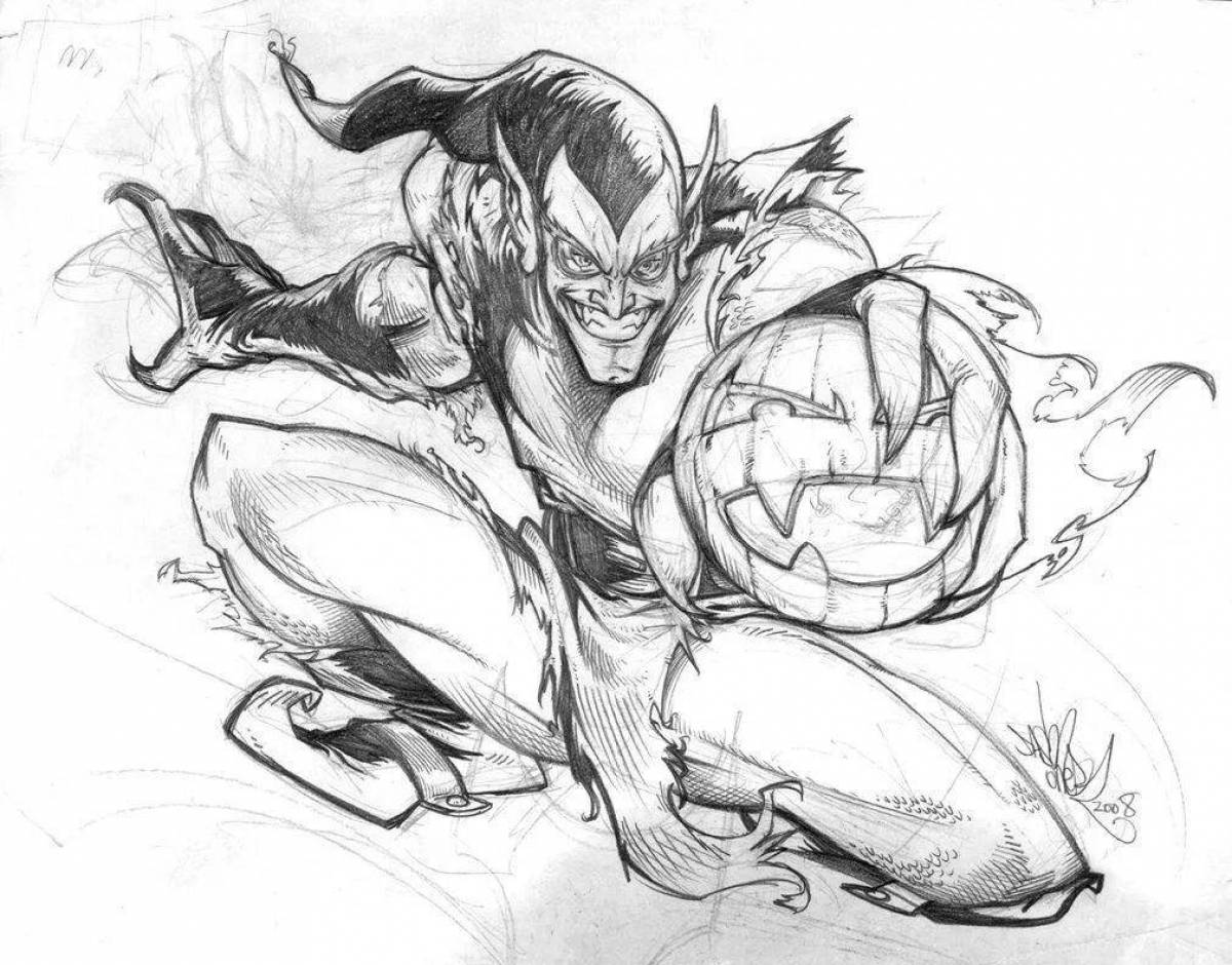 Detailed green goblin coloring page