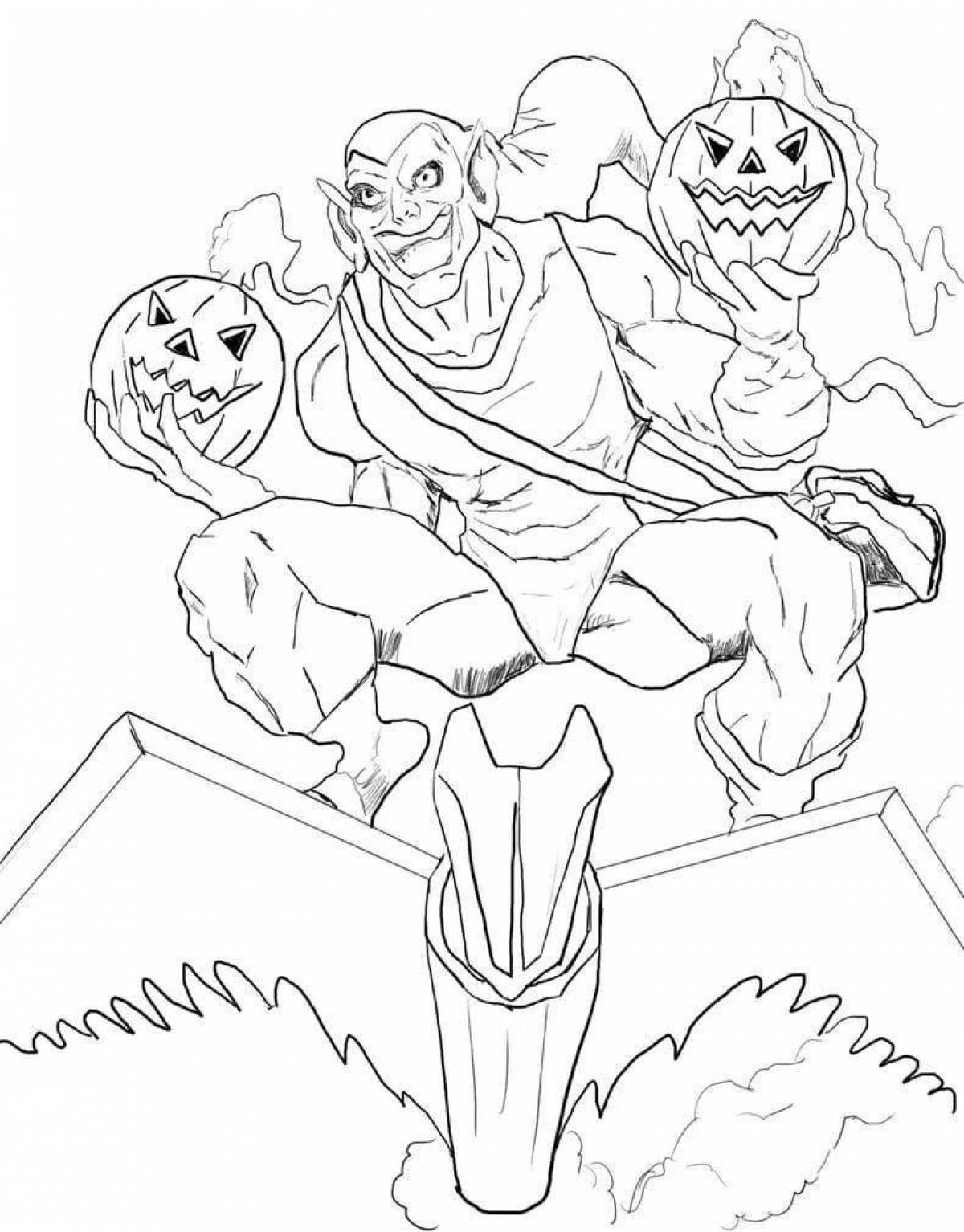 Dramatic green goblin coloring page