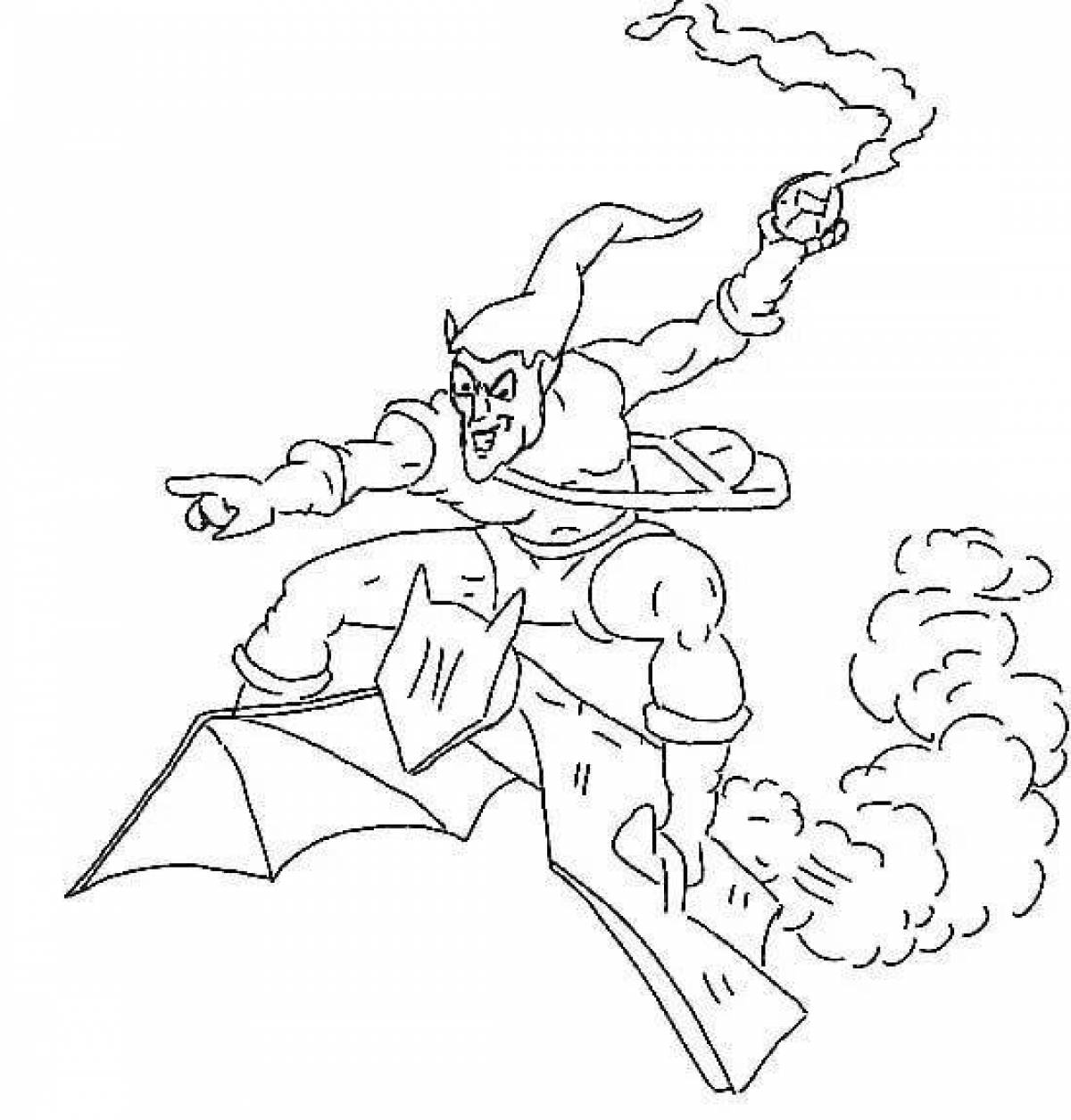 Frightening green goblin coloring page