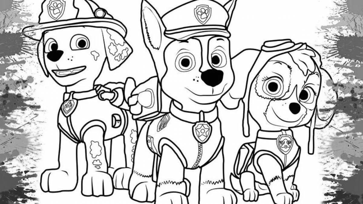 Веселая страница раскраски собачьего патруля