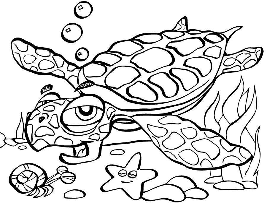 Прекрасная страница раскраски морской черепахи