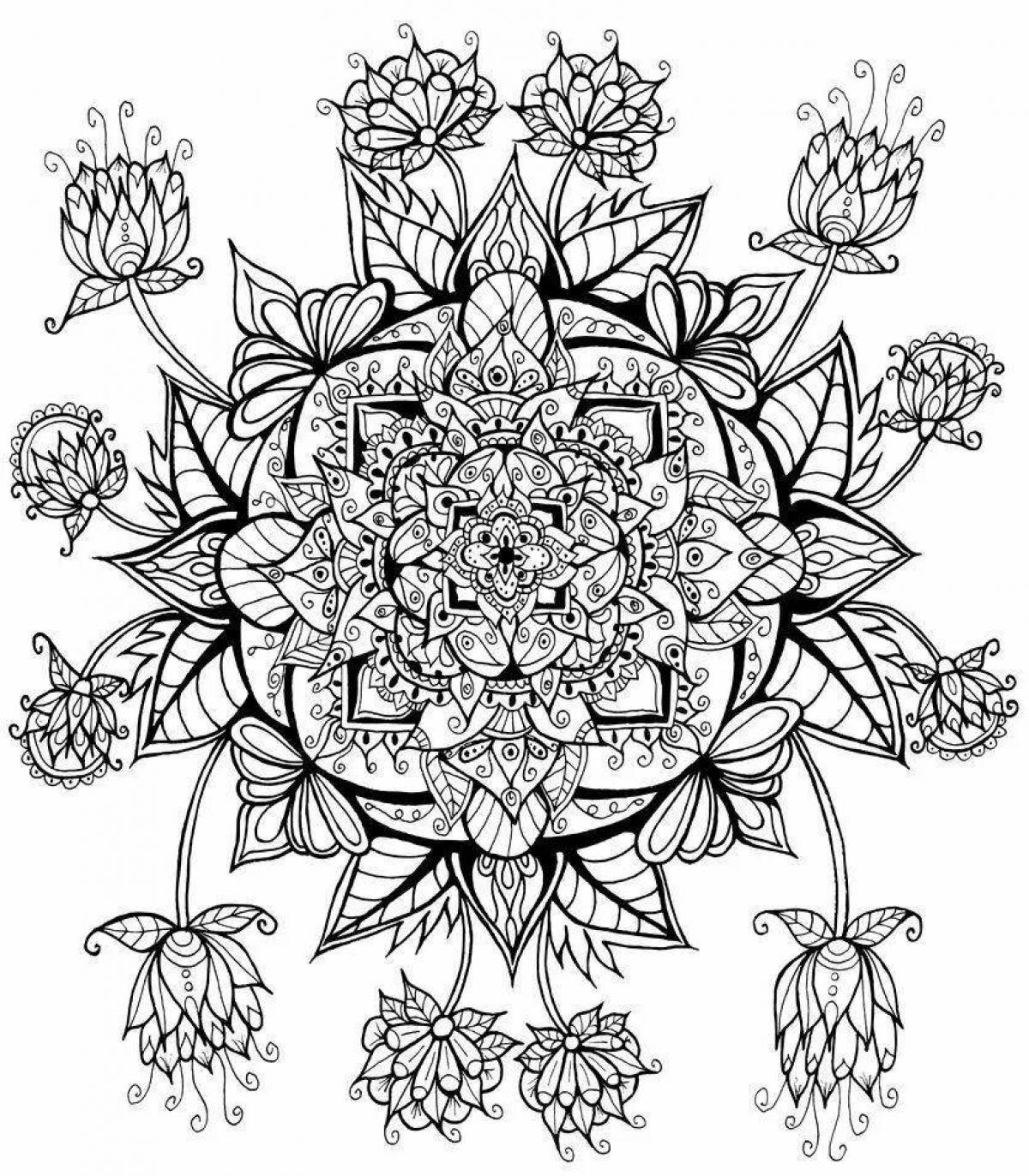 Ornate mandala flower coloring page