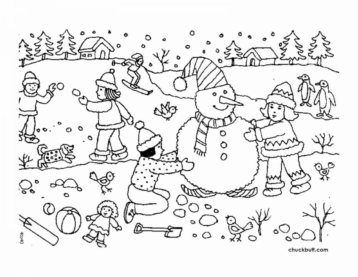 Fascinating winter fun coloring book