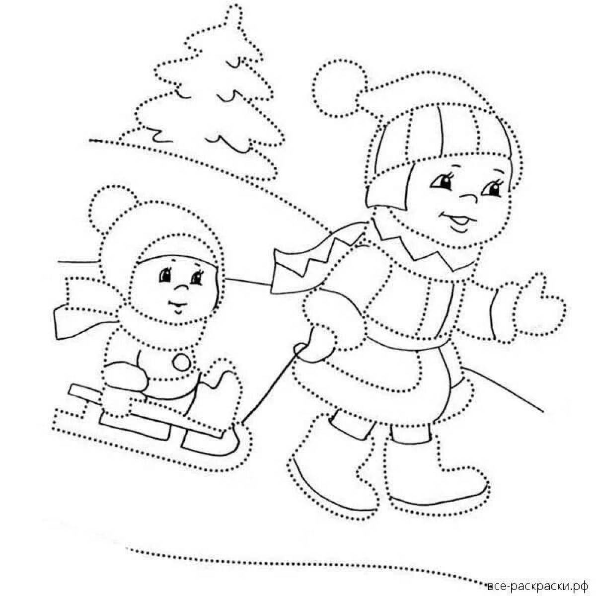 Exquisite coloring drawing of winter fun