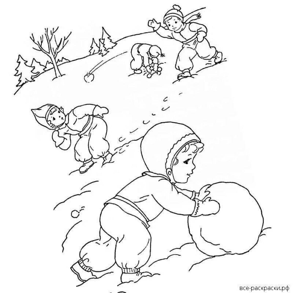 Serene coloring drawing of winter fun