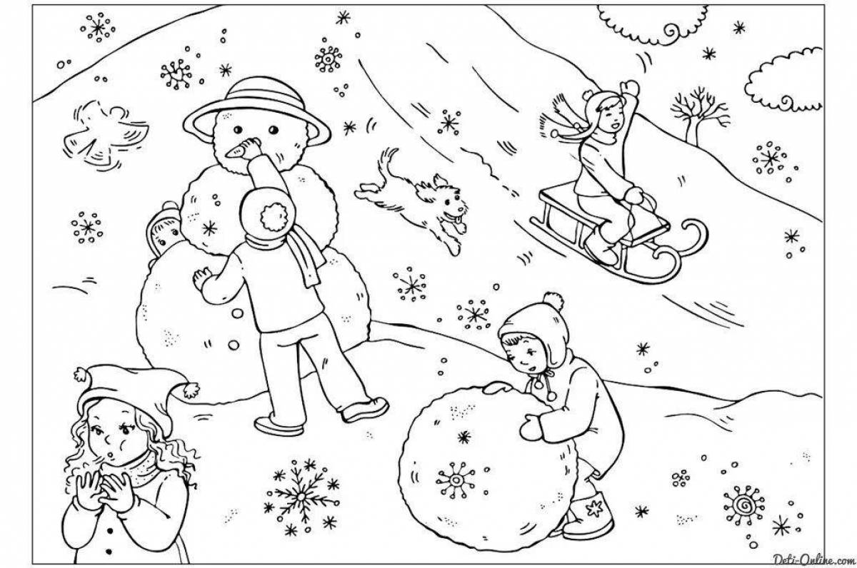 Refreshing coloring picture of winter fun