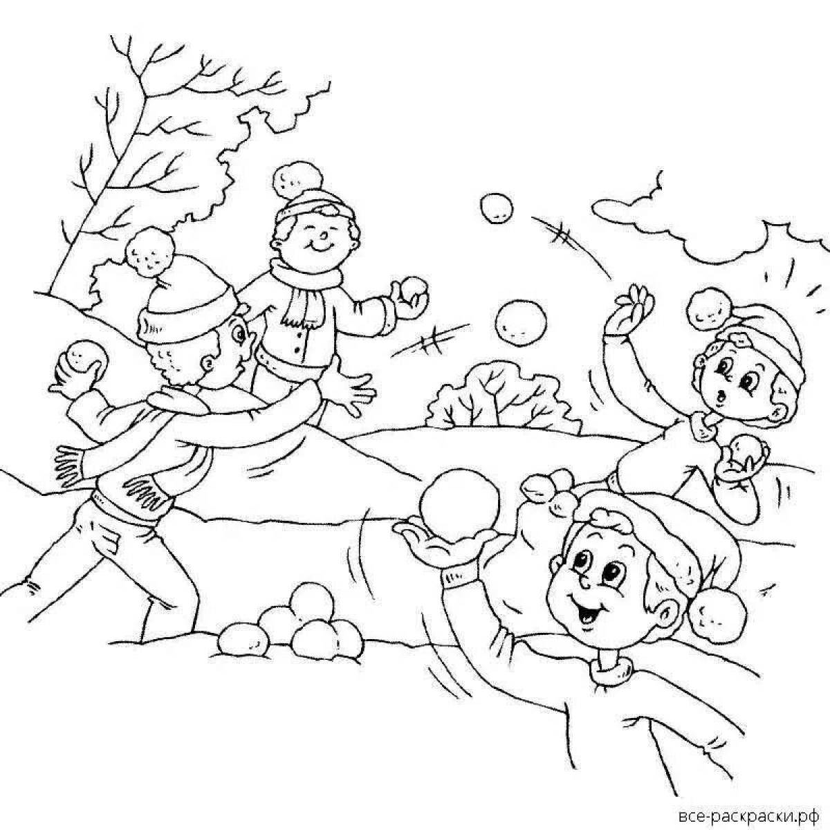 Amazing coloring drawing of winter fun