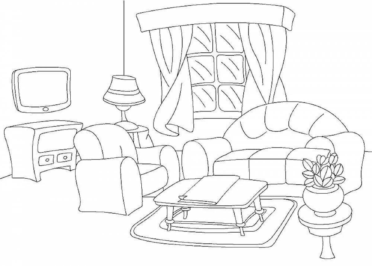 Coloring book cheerful furniture of the middle group