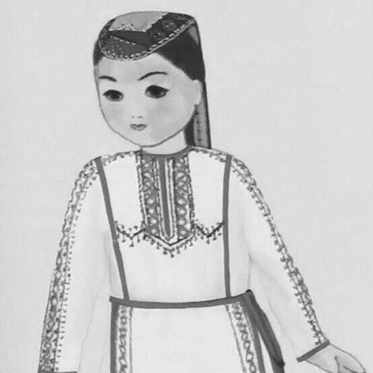 Coloring page decorated Chuvash national costume