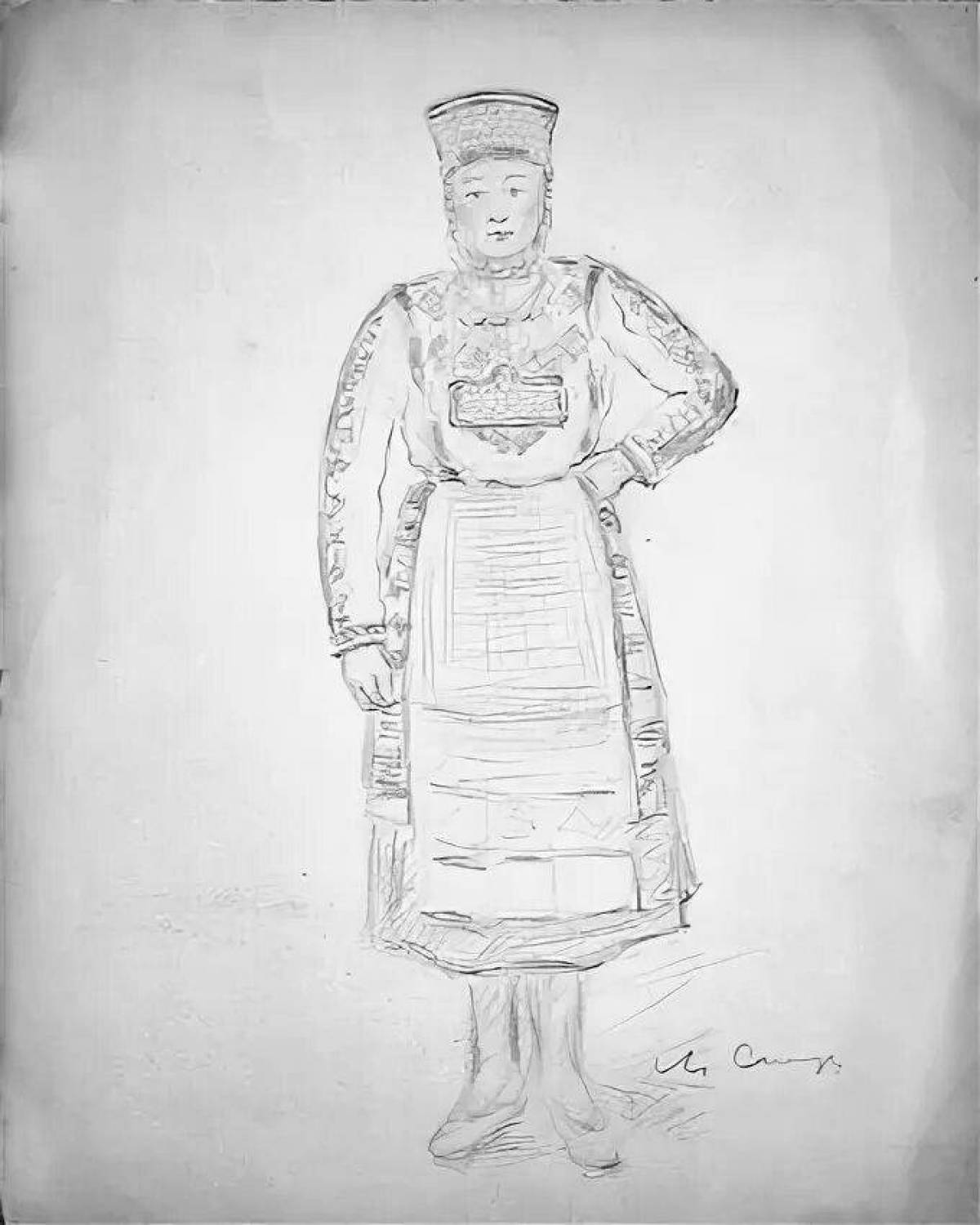 Раскраска изящный чувашский национальный костюм