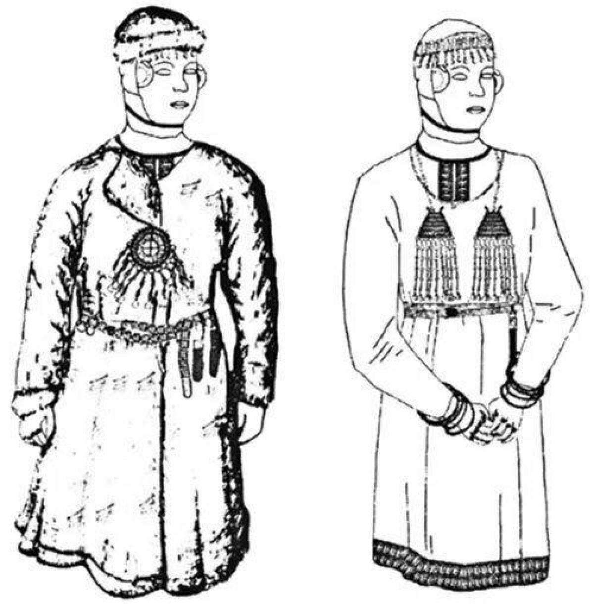 Раскраска причудливый чувашский национальный костюм