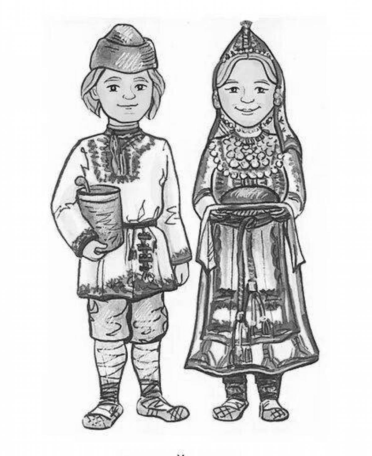 Authentic Chuvash national costume coloring page