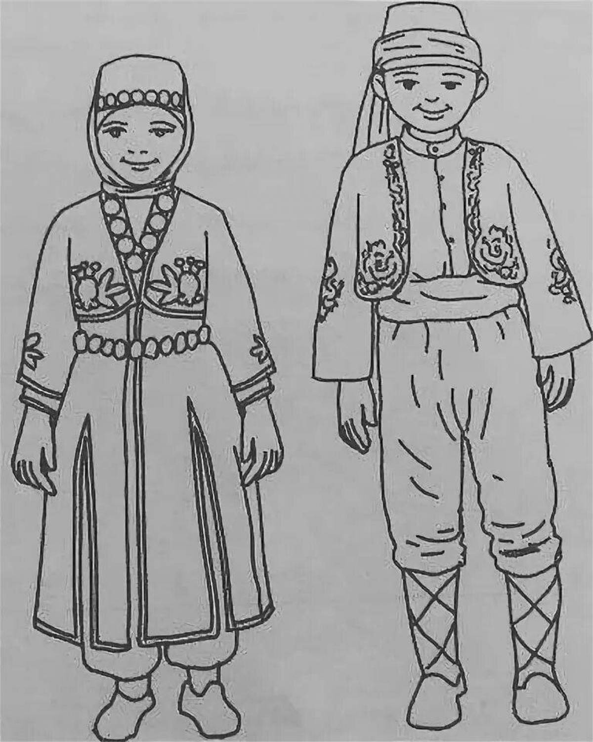 Coloring page luxurious Chuvash national costume