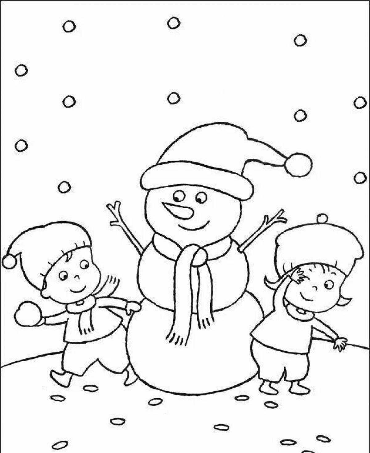 Coloring live children playing snowballs