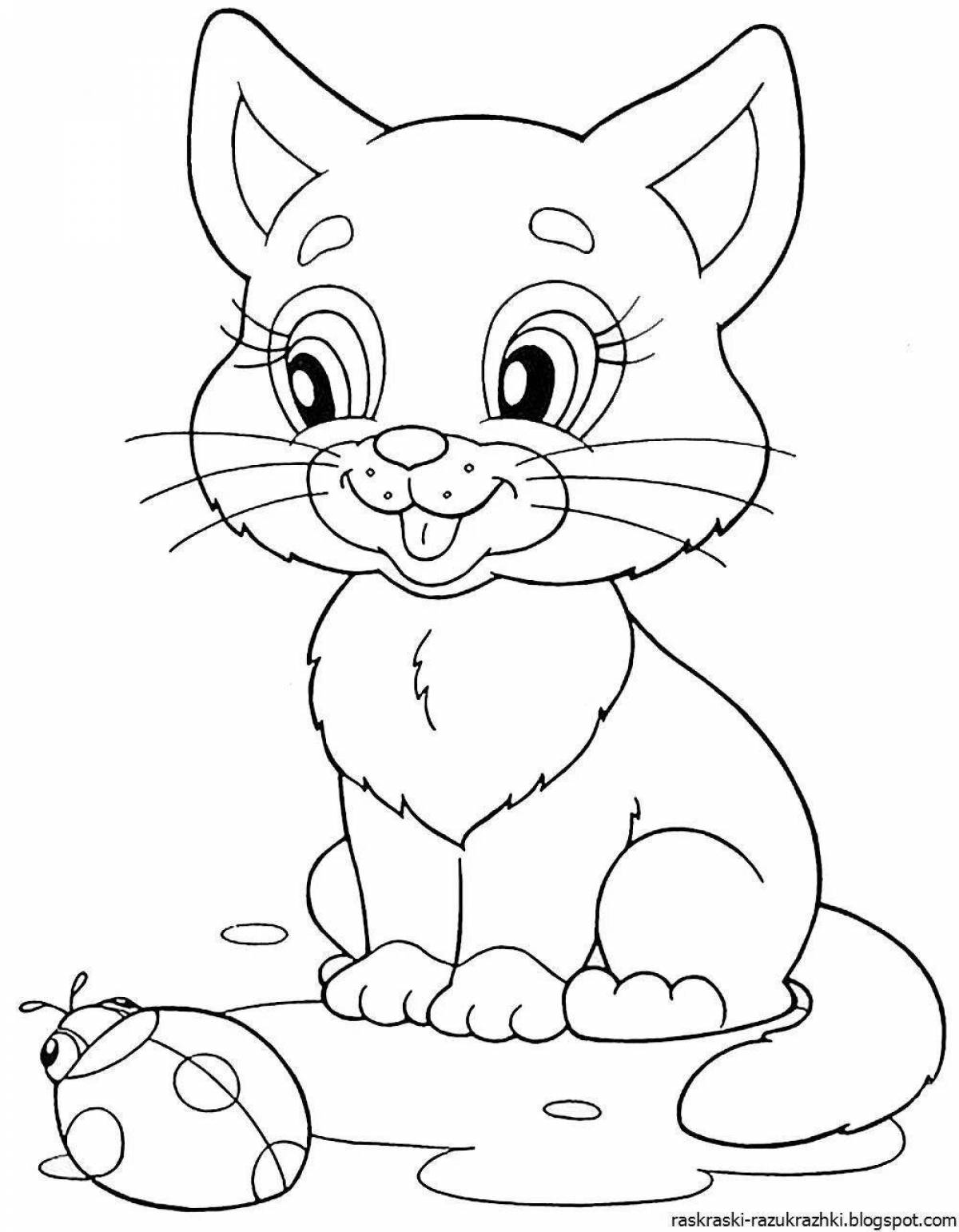 Раскраска любознательный котенок для детей 2-3 лет