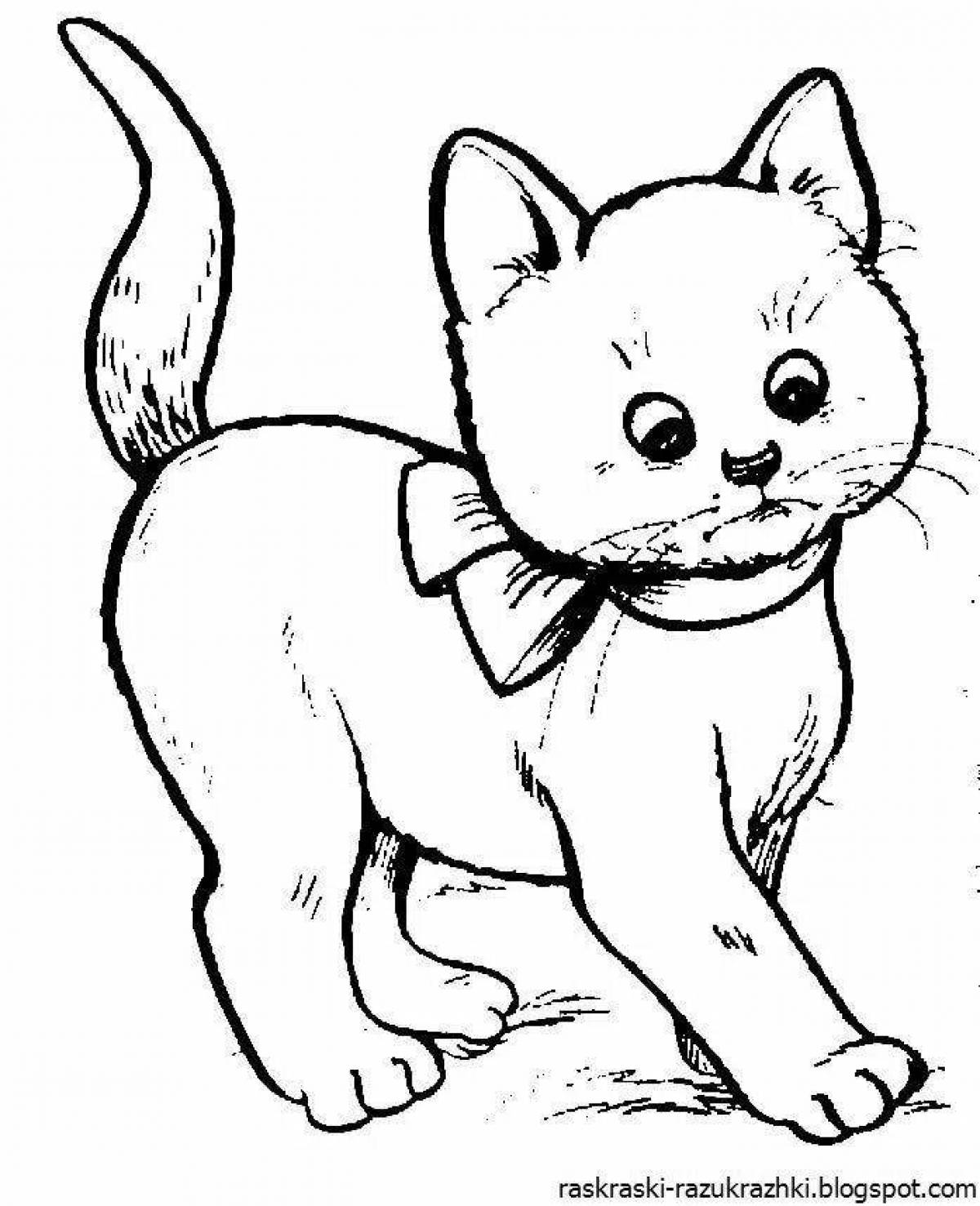 Affectionate kitten coloring page for children 2-3 years old