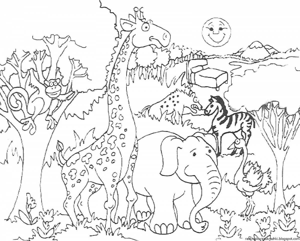 Colorful zoo coloring page for 6-7 year olds