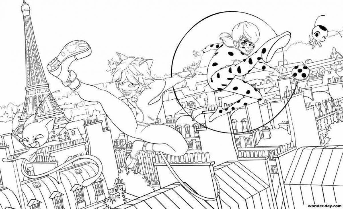 Glitter ladybug and super cat coloring page