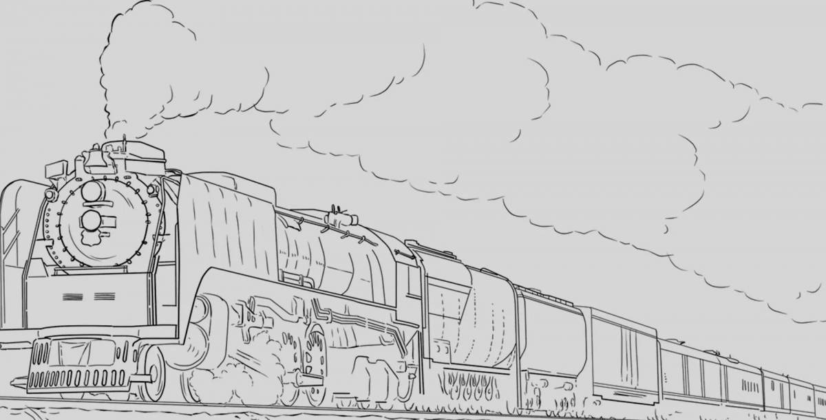 Анимированная страница раскраски грузового поезда